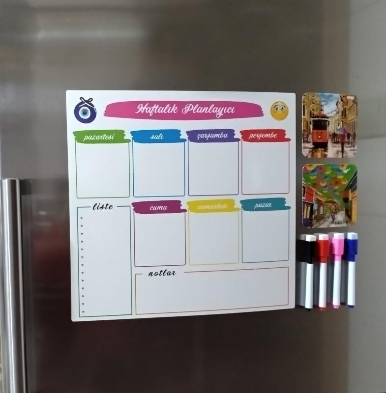 Giftsturkiye Haftalık Magnet Planlayıcı 33x32 cm - Buzdolabı Magneti Bardak Altlığı